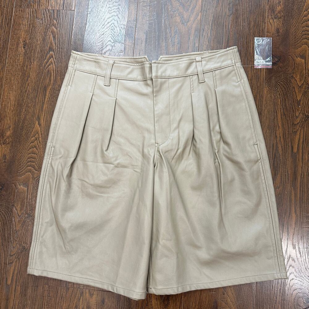 We The Free Faux Leather Pleated High-Rise Shorts WMNS 6 Beige Pockets Everyday
